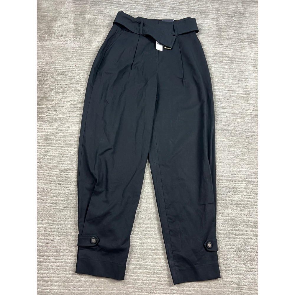 Express Trousers Womens 2 Black Pleated Belted Tapered High Rise Snap Cuff Pant